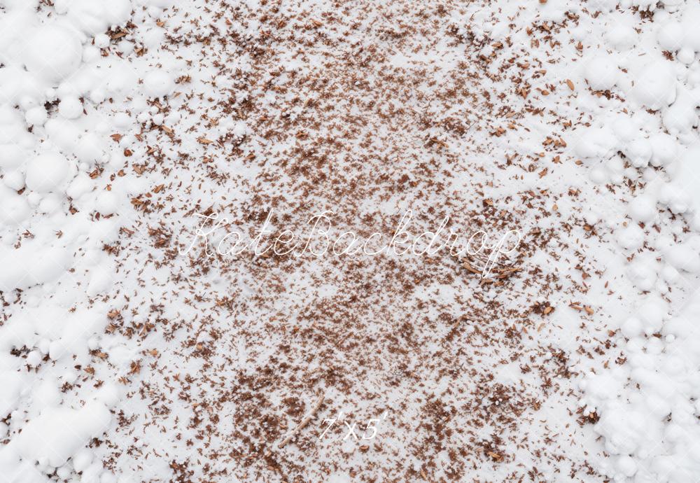 Kate Winter White Snow Brown Leaves Floor Printed Backdrop Designed by Kate Image