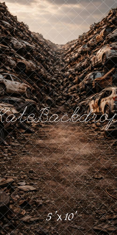 Kate Sweep Junkyard Stacked Cars Dirt Road Printed Backdrop Designed by Vertigo Productions