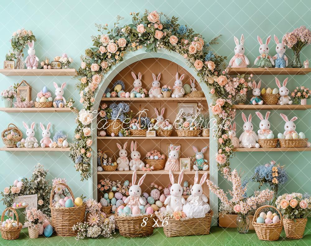 Kate Easter Bunny Flower Arch Cabinet Pastel Eggs Baskets Backdrop Designed by Emetselch