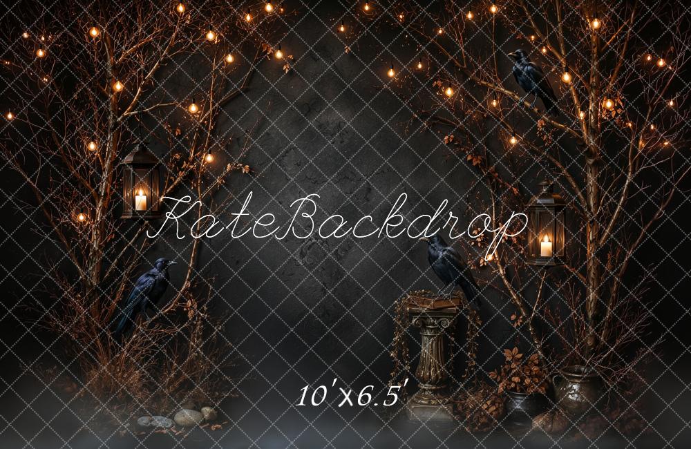 Kate Halloween Night Gothic Raven Lantern Branches Printed Backdrop Designed by Ashley Ward