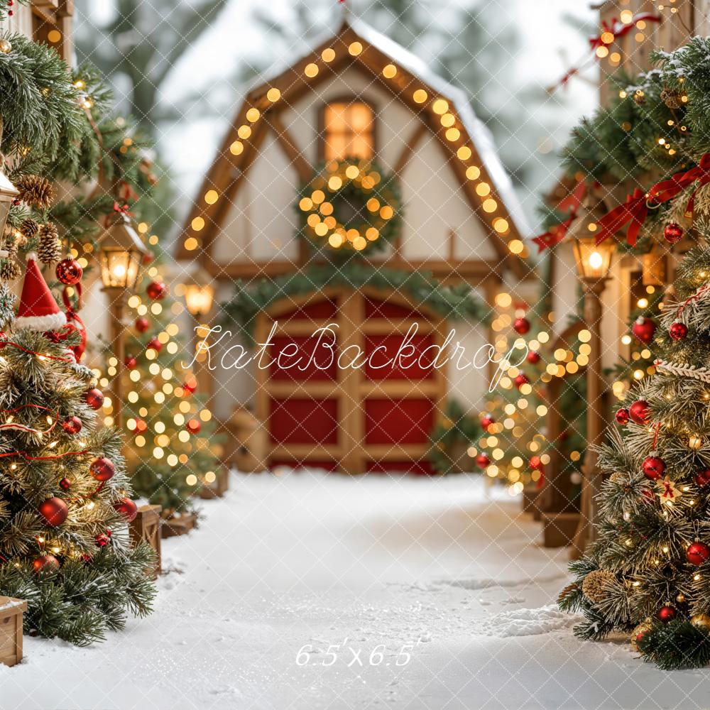 Kate Christmas Village Path Wreath Lanterns Pine Trees Backdrop Designed by Emetselch