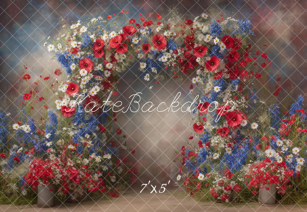 Kate Flower Arch Red Blue White Wildflowers Printed Backdrop Designed by Angela Miller