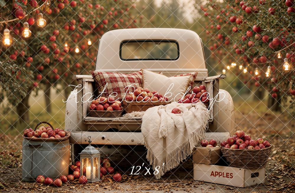 Kate Fall Apple Orchard Vintage White Truck Printed Backdrop Designed by Emetselch