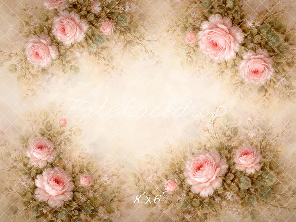 Kate Newborn Pink Rose Flower Vintage Bouquet Printed Backdrop Designed by Megan Leigh