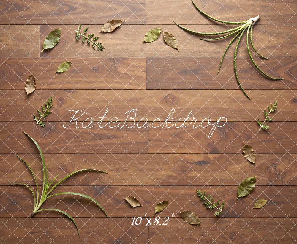 Kate Brown Wood Floor Greenery Floor Printed Backdrop Designed by Mini MakeBelieve