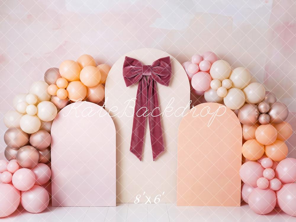Kate Cake Smash Pink Balloon Arch with Panels and Bow Printed Backdrop Designed by Patty Roberts