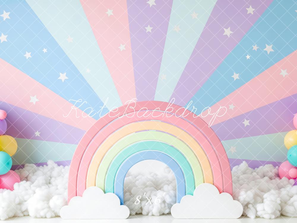 Kate Cake Smash Pastel Rainbow Clouds Balloons Starburst Backdrop Designed by Patty Roberts