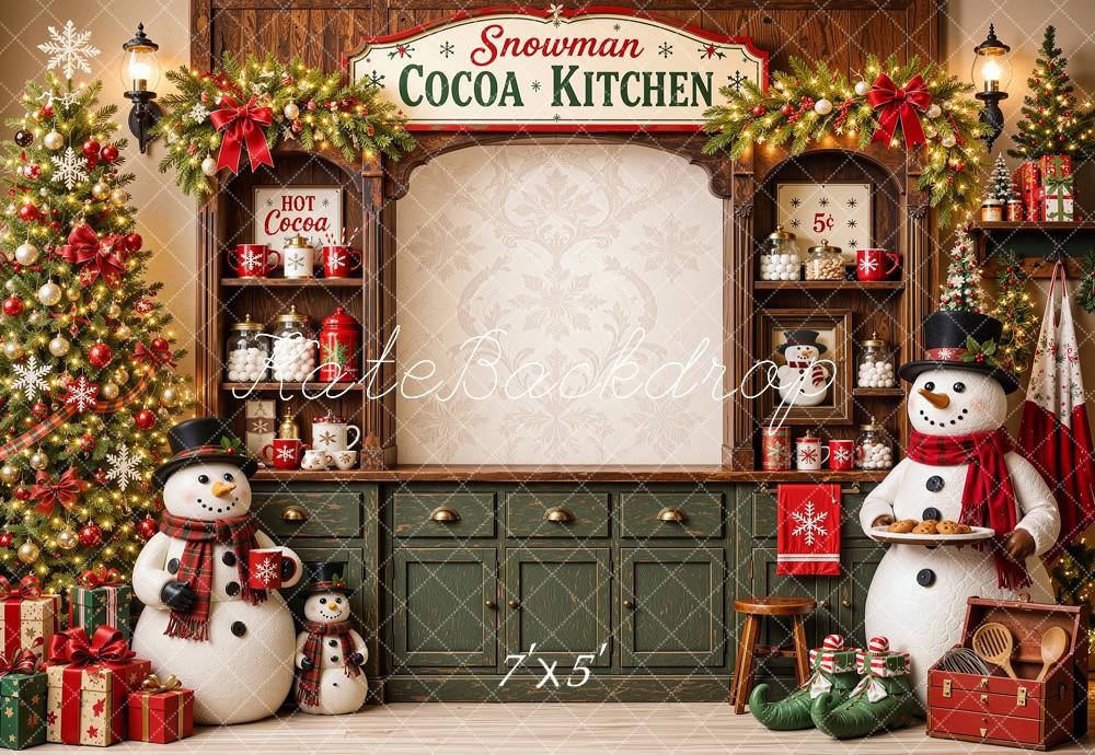 Kate Christmas Snowman Cocoa Kitchen Cabinet Printed Backdrop Designed by Shutter Swan Studios