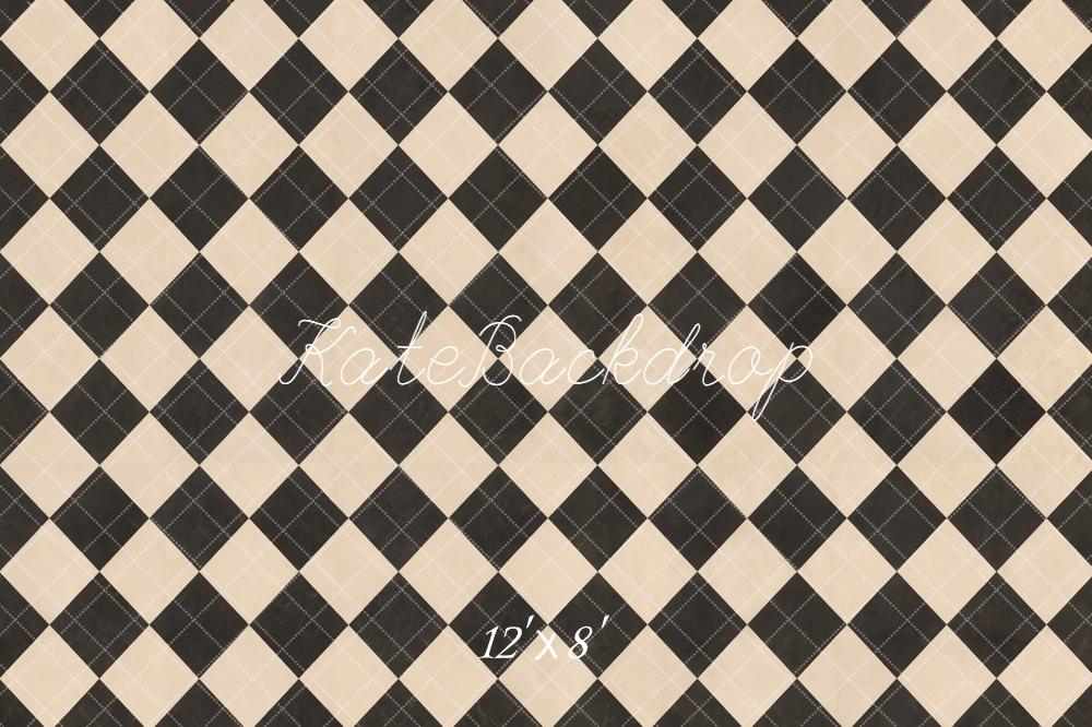 Kate Black Beige Checkered Plaid Floor Printed Backdrop Designed by Kate Image