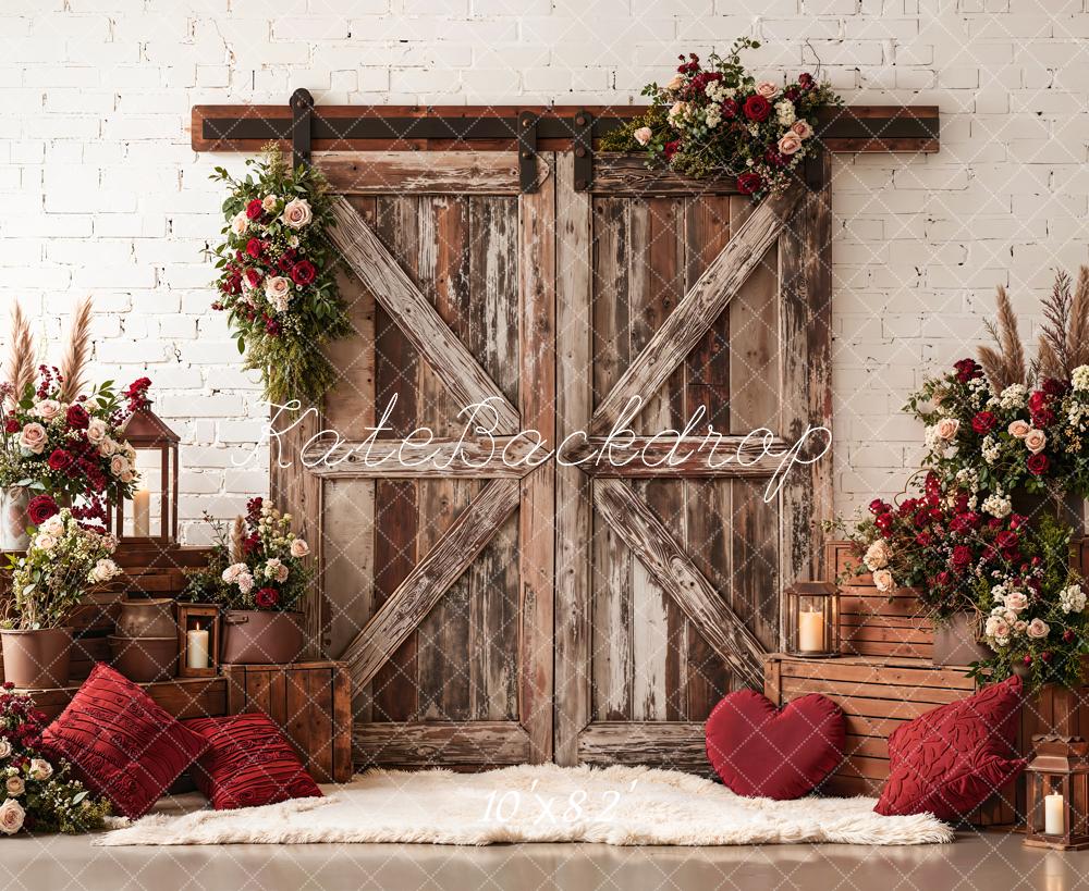 Kate Spring Rustic Barn Door Crates Lanterns Flower Arch Backdrop Designed by Emetselch