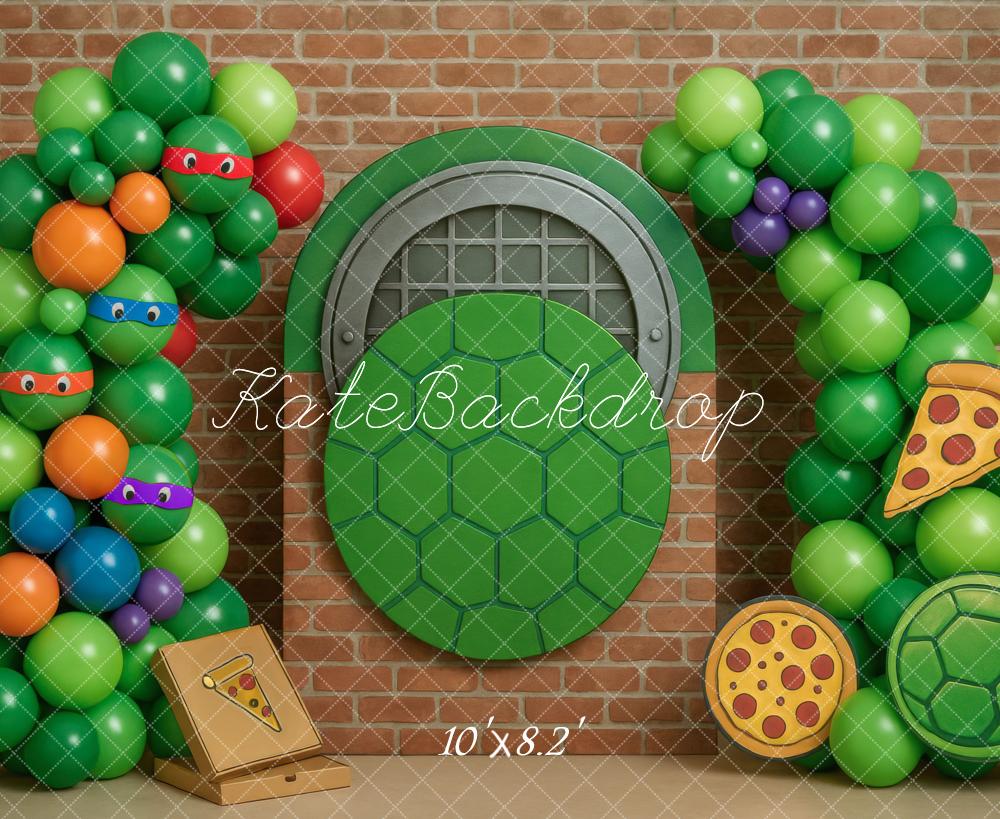 Verjaardagsschildpadballon-pizza Foto Achtergrond Designed by Mini MakeBelieve