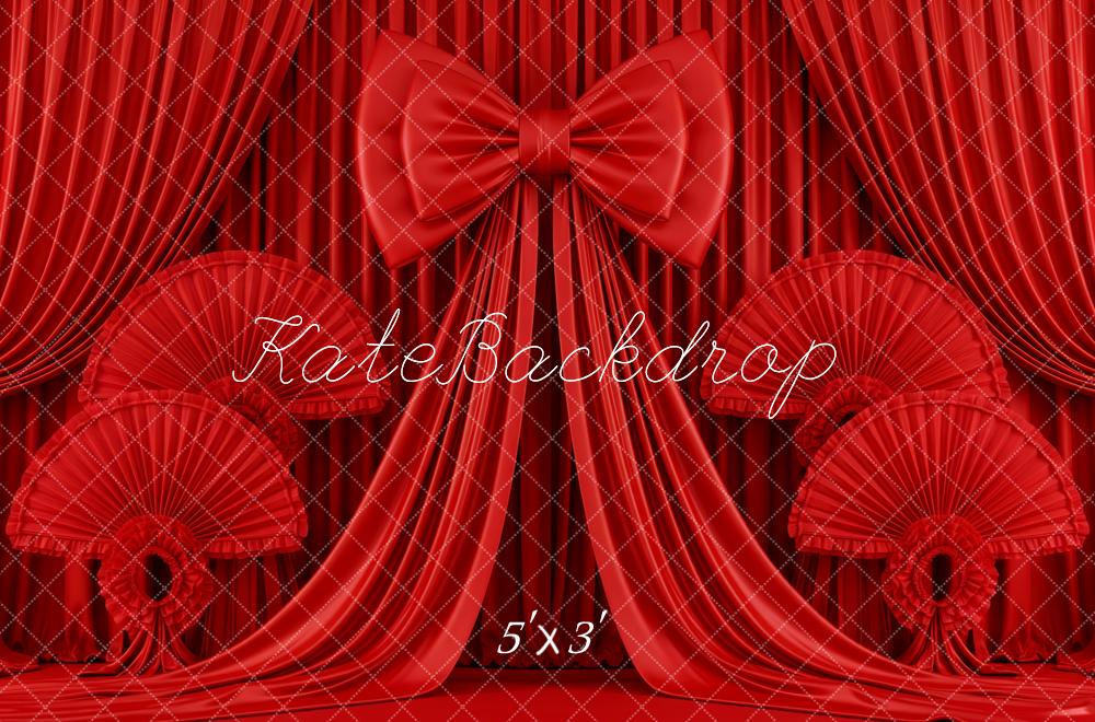 Kate Red Curtain Bow Drapes Fans Printed Backdrop Designed by Patty Roberts