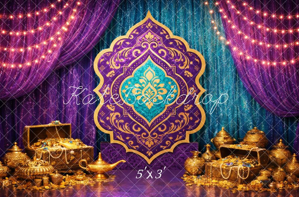 Kate Purple Blue Gold Arabian Treasure Printed Backdrop Designed by Megan Leigh Photography