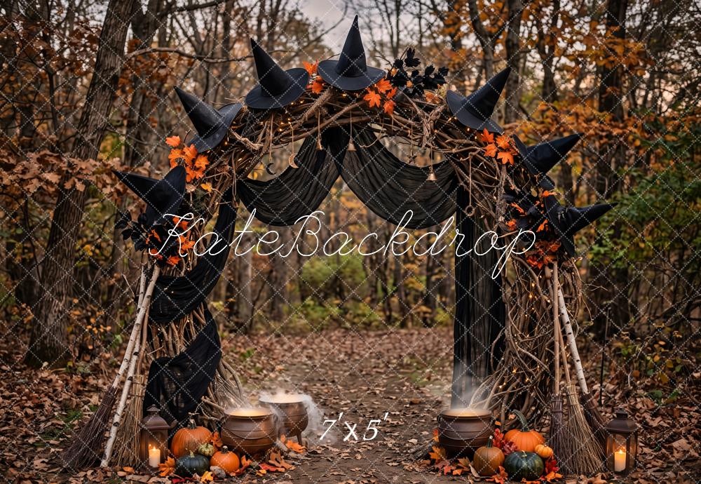 Kate Halloween Witch Hat Pumpkin Woodland Arch Forest Printed Backdrop Designed by Patty Roberts