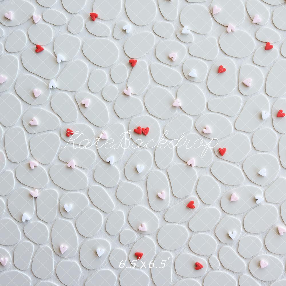 Kate Valentine's Day White Pebble Red Pink Heart Floor Backdrop Designed by Mini MakeBelieve