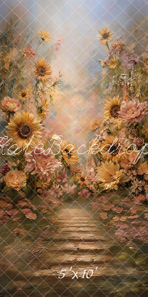 Kate Sweep Sunflower Floral Garden Pathway Printed Backdrop Designed by GQ