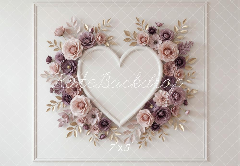 Kate Valentine's Day Heart Flower Arch Pink Purple Floral Printed Backdrop Designed by Mini MakeBelieve