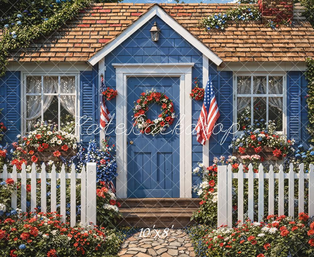 Kate Independence Day Cottage Floral Fence Backdrop Designed by Emetselch