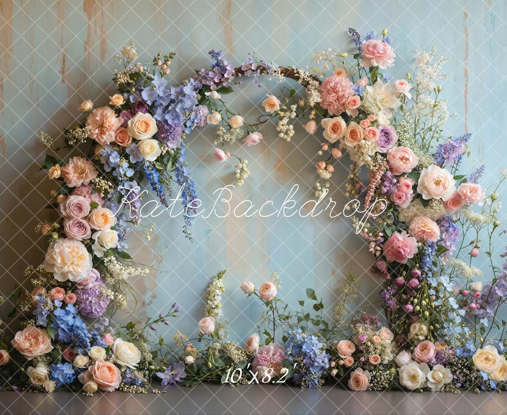Kate Spring Floral Arch Pastel Printed Backdrop Designed by Emetselch