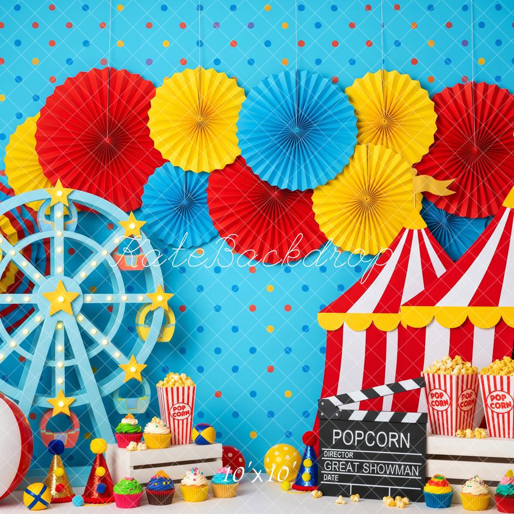 Kate Circus Tent Ferris Wheel Carnival Decor Blue Printed Backdrop Designed by Patty Roberts