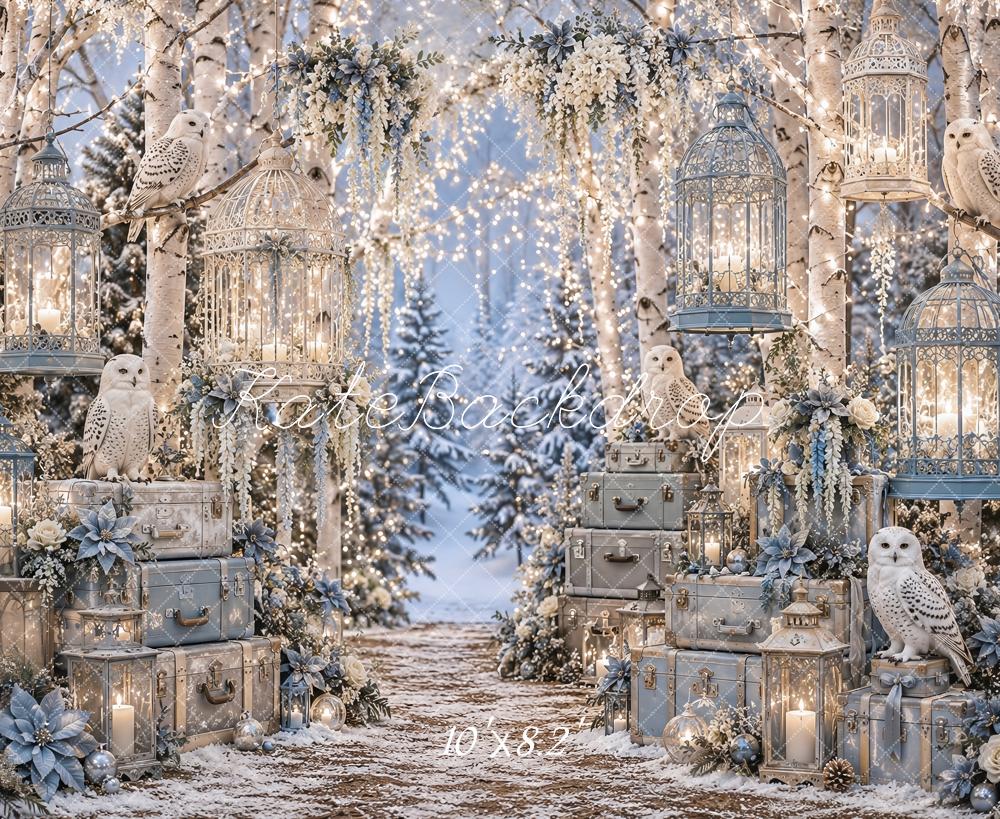 Kate Winter Wonderland Birch Forest Owl Lanterns Printed Backdrop Designed by Ashley Paul