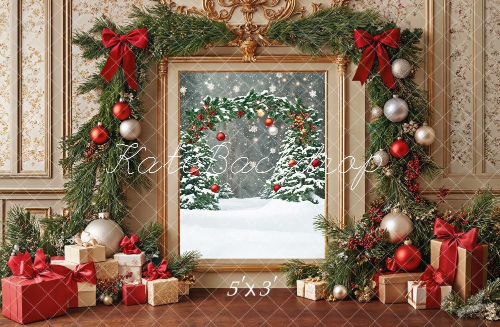 Kate Christmas Garland Snow Gifts Retro Backdrop Designed by Emetselch
