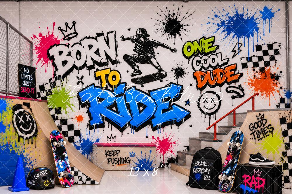Kate Graffiti Skateboarder Skate Park Street Art Printed Backdrop Designed by Ashley Paul