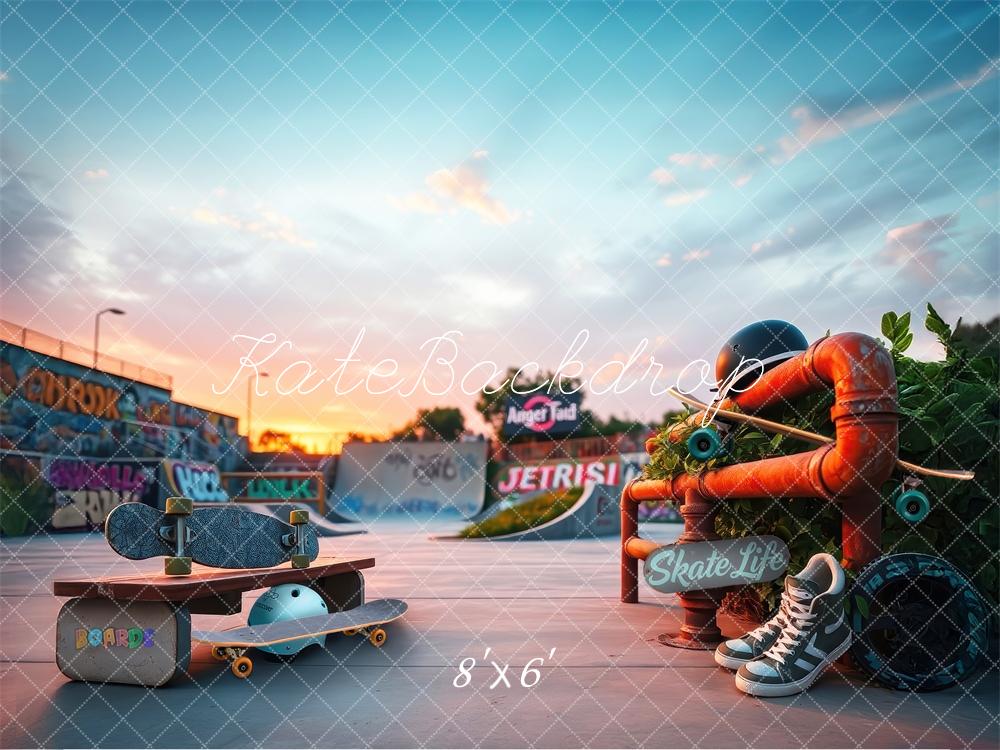 Sports Skate Park Graffiti Sunset Foto Achtergrond Designed by Laura Bybee