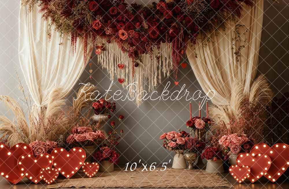 Kate Valentines Floral Arch Roses Hearts Curtains Pampas Backdrop Designed by Emetselch