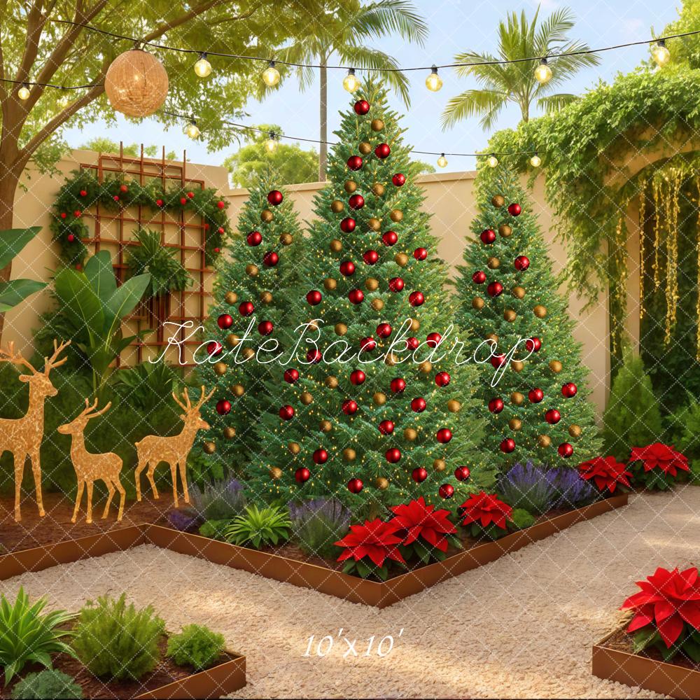 Kate Christmas Tree Outdoor Australia Yard Reindeer Poinsettias Backdrop Designed by Mini MakeBelieve