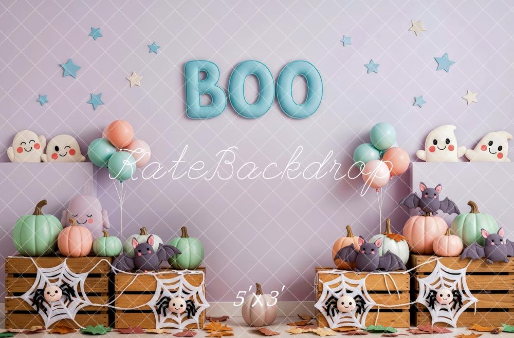 Kate Halloween Cake Smash Cute Ghosts Bats Pumpkins Balloons Backdrop Designed by Patty Roberts