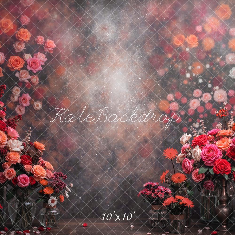 Kate Floral Pink Red Flower Arrangement Bokeh Backdrop Designed by Mini MakeBelieve