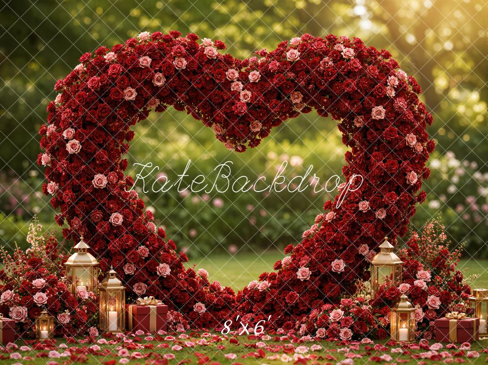 Kate Valentine's Day Red Rose Heart Arch Lanterns Printed Backdrop Designed by Emetselch