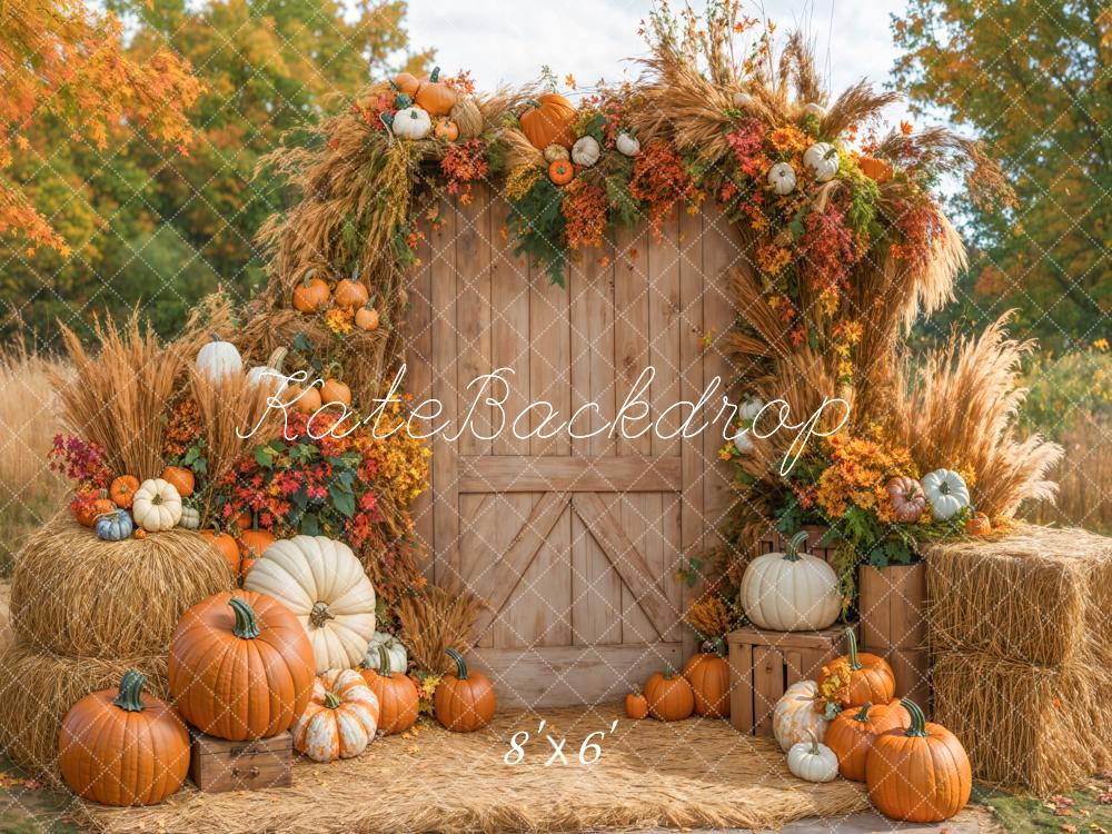 Kate Fall Outdoor Pumpkin Harvest Hay Backdrop Designed by Emetselch