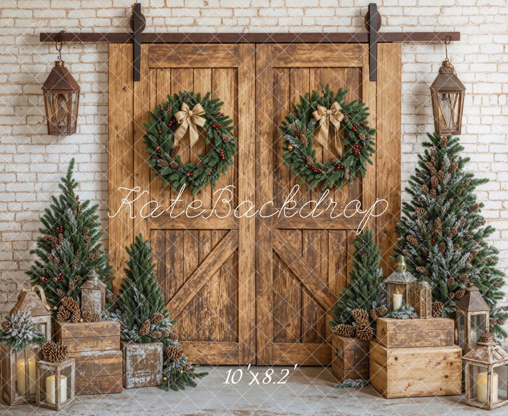 Fondo de puerta de madera de granero rústico navideño diseñado por Emetselch