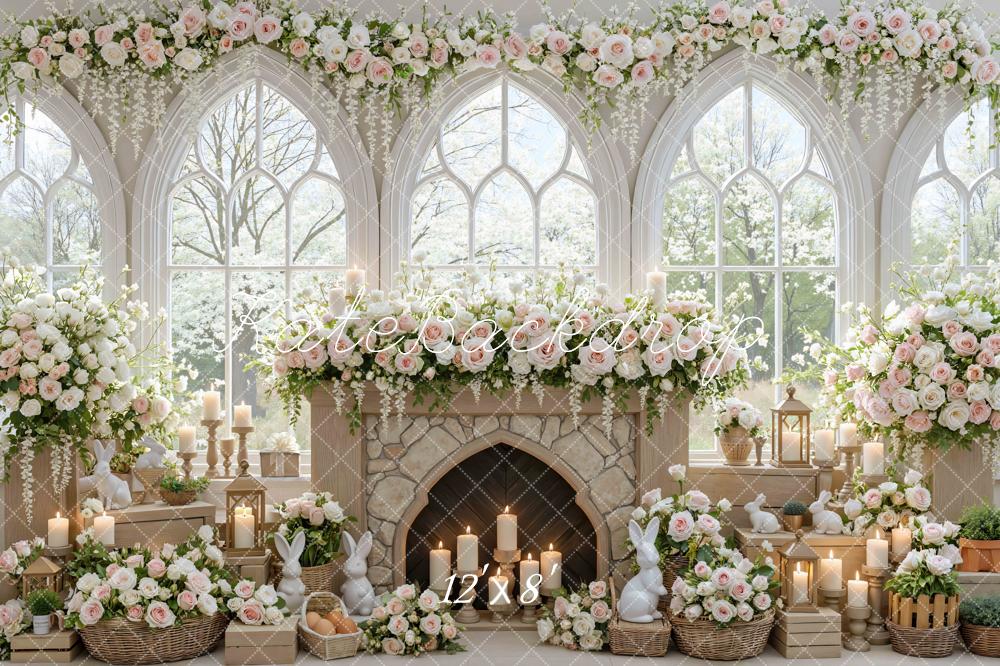 Kate Easter Bunny Flower Arch Fireplace Backdrop Designed by Mini MakeBelieve
