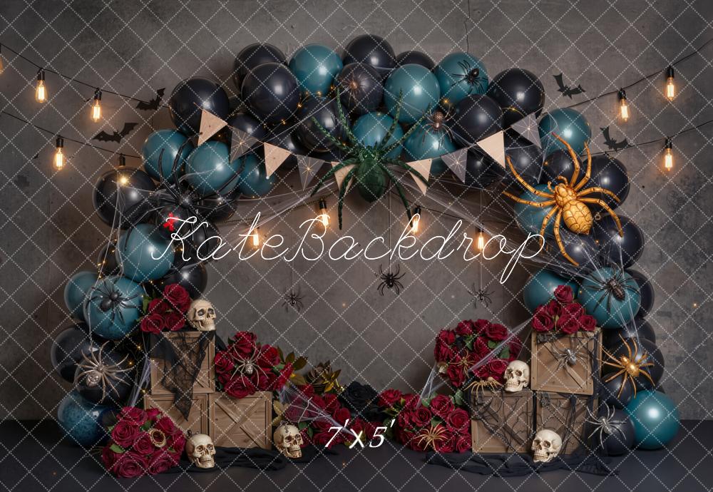 Kate Halloween Spooky Balloon Arch Skulls Spiders Roses Printed Backdrop Designed by Emetselch
