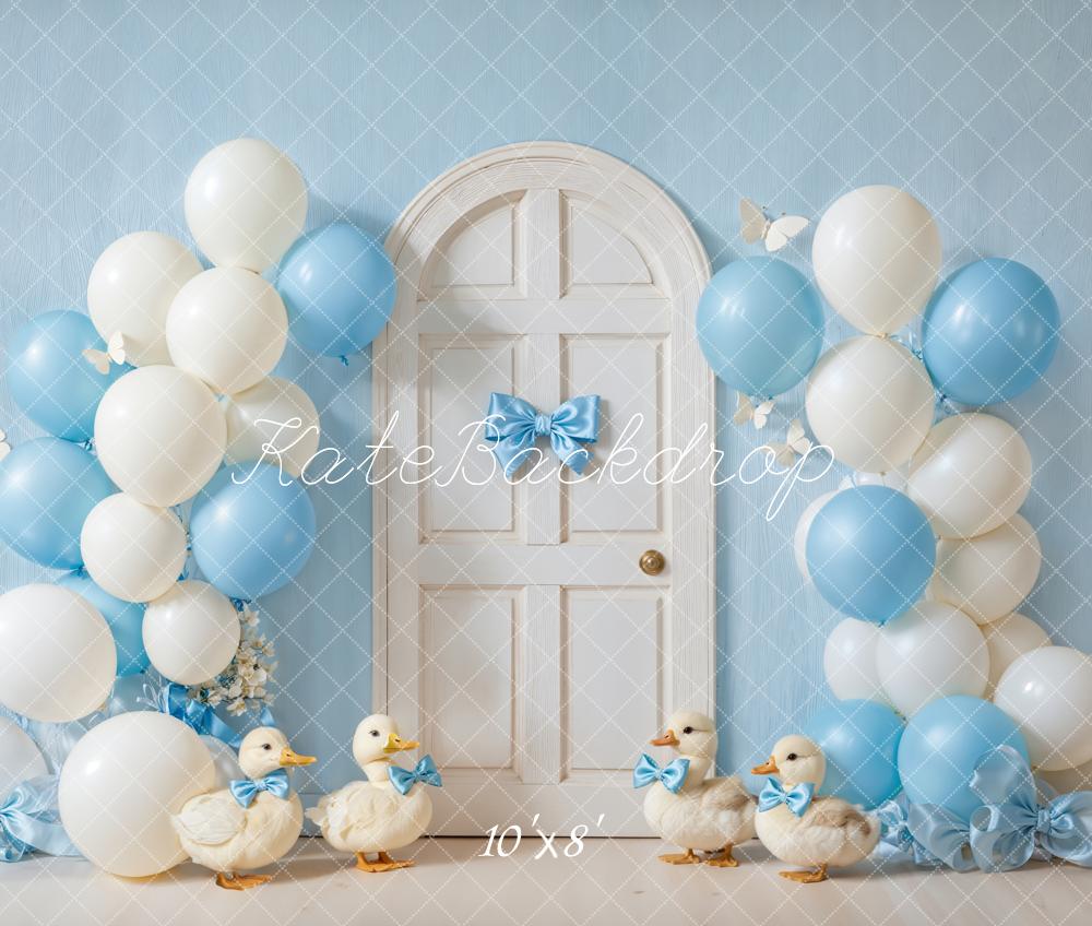 Kate Cake Smash Blue Balloon Ducks Door Backdrop Designed by Emetselch