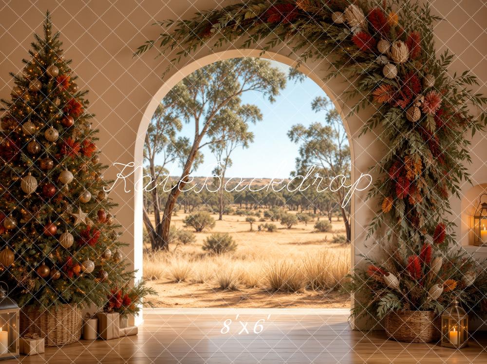 Kate Christmas Floral Arch Australian Outback Christmas Tree Printed Backdrop Designed by Ashley Ward