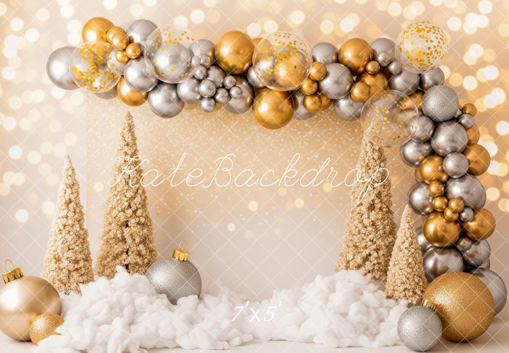 Kate Christmas Gold Silver Balloon Arch Trees Cloud Backdrop Designed by Patty Roberts