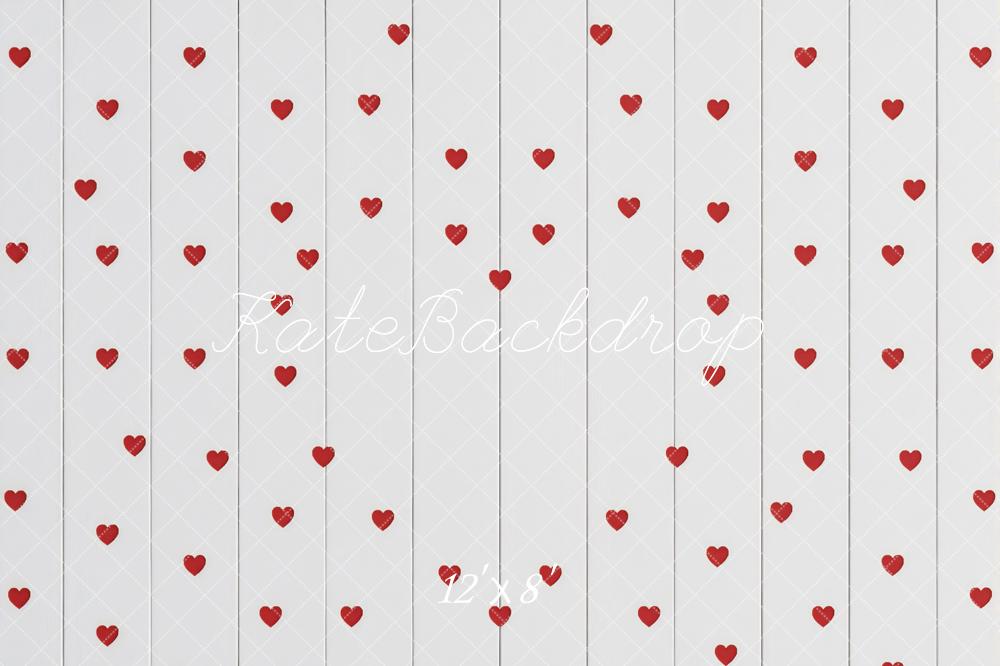 Kate Valentine's Day Red Hearts White Wood Plank Floor Backdrop Designed by Mini MakeBelieve
