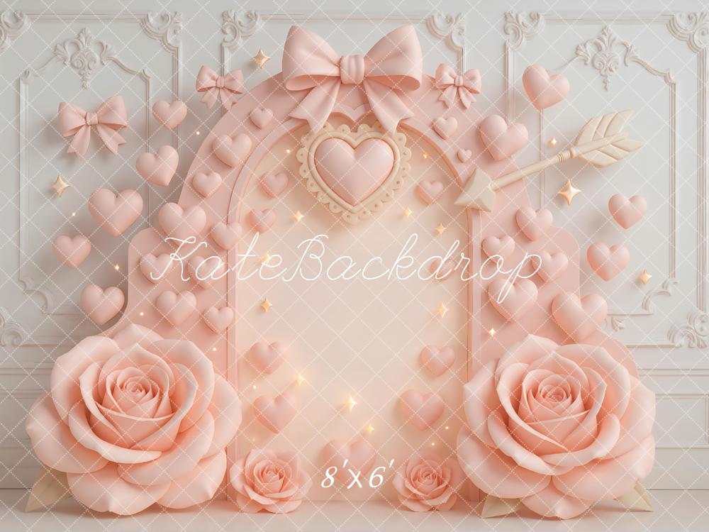 Kate Valentine Pink Heart Arch Bow Roses Arrow Backdrop Designed by Mini MakeBelieve