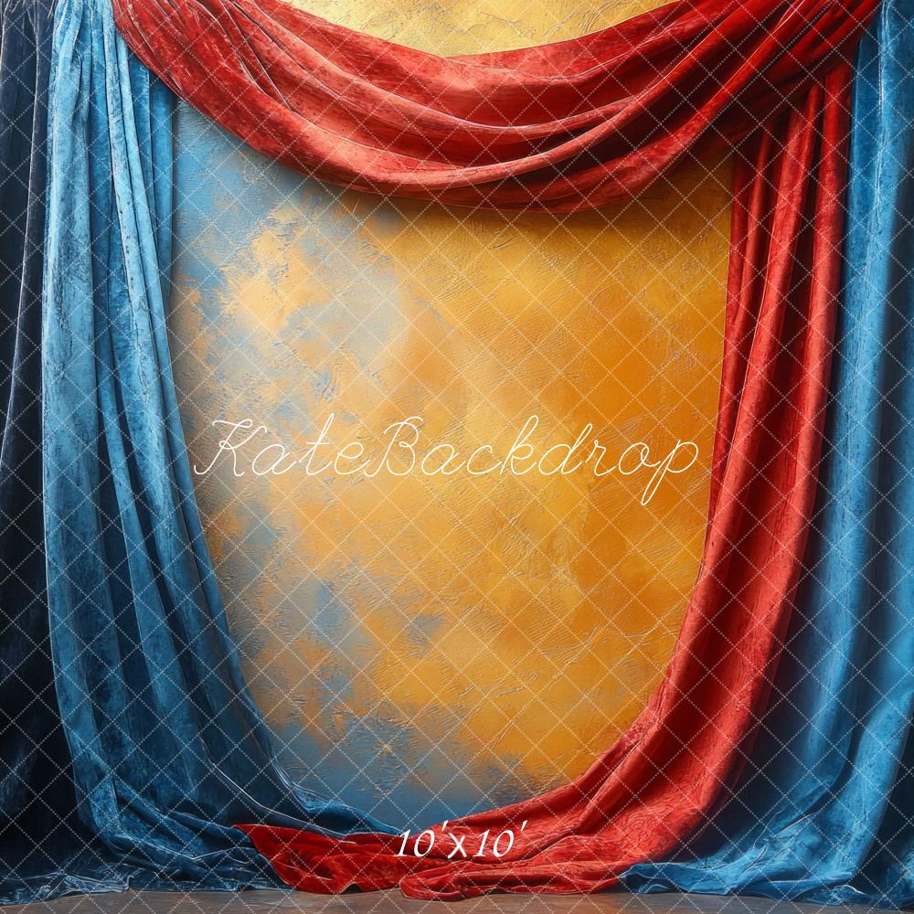 Rode en Blauwe Gordijnen Abstracte Foto Achtergrond Designed by Mini MakeBelieve