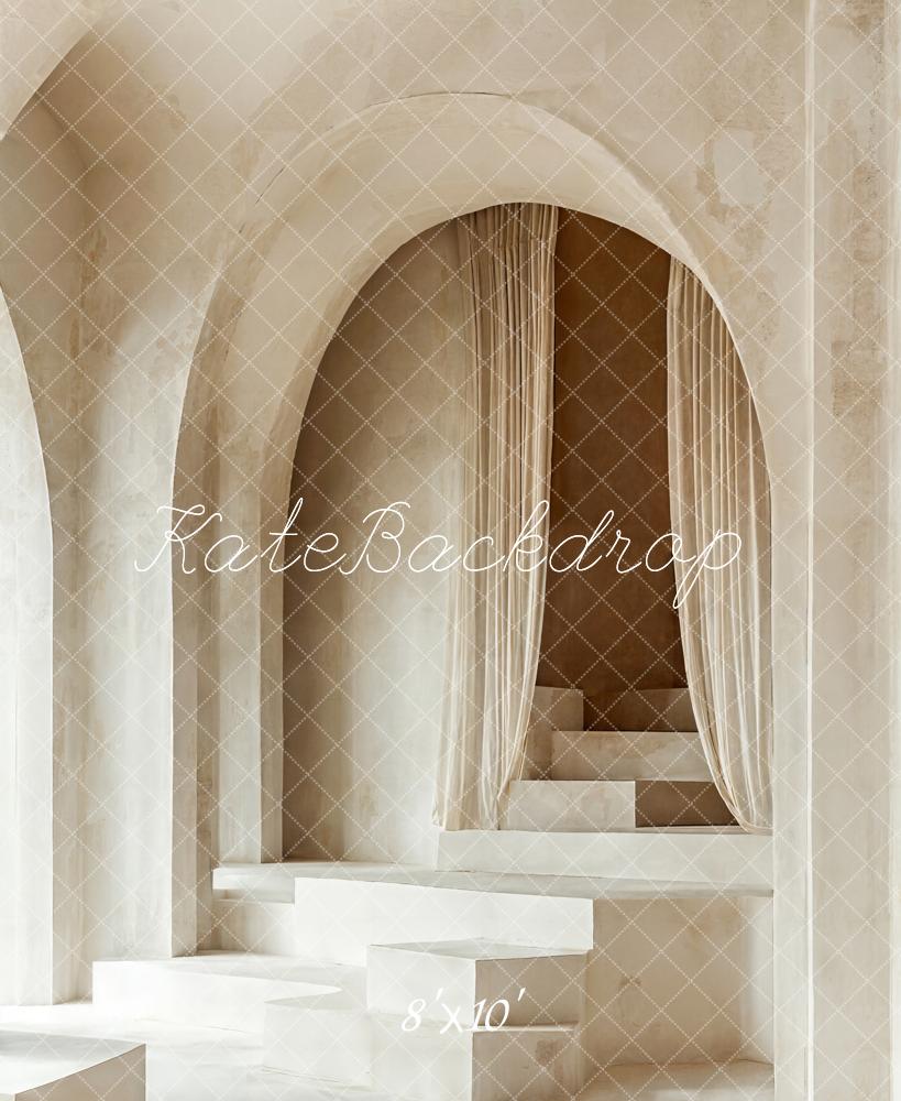 Kate Neutral Minimalist Arch Cascading Stairs Printed Backdrop Designed by Emetselch