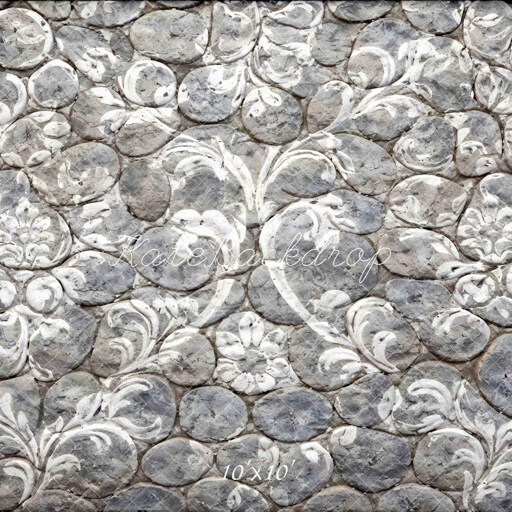 Kate Gray Cobblestone Floral Pattern Printed Backdrop Designed by Mini MakeBelieve
