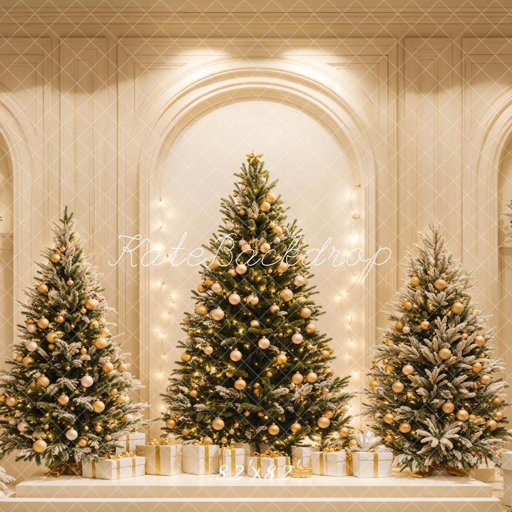 Kerstbomen Retro Boog Geschenken Foto Achtergrond Designed by Emetselch