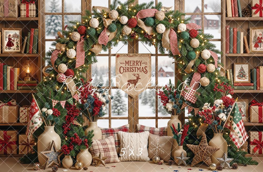 Kate Christmas Flower Arch Bookshelf Window Pillows Printed Backdrop Designed by Emetselch