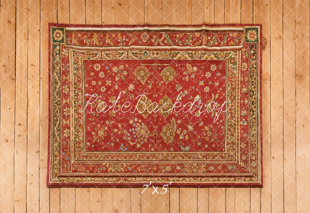 Kate Red Ornate Rug on Wood Floor Printed Backdrop Designed by Kate Image