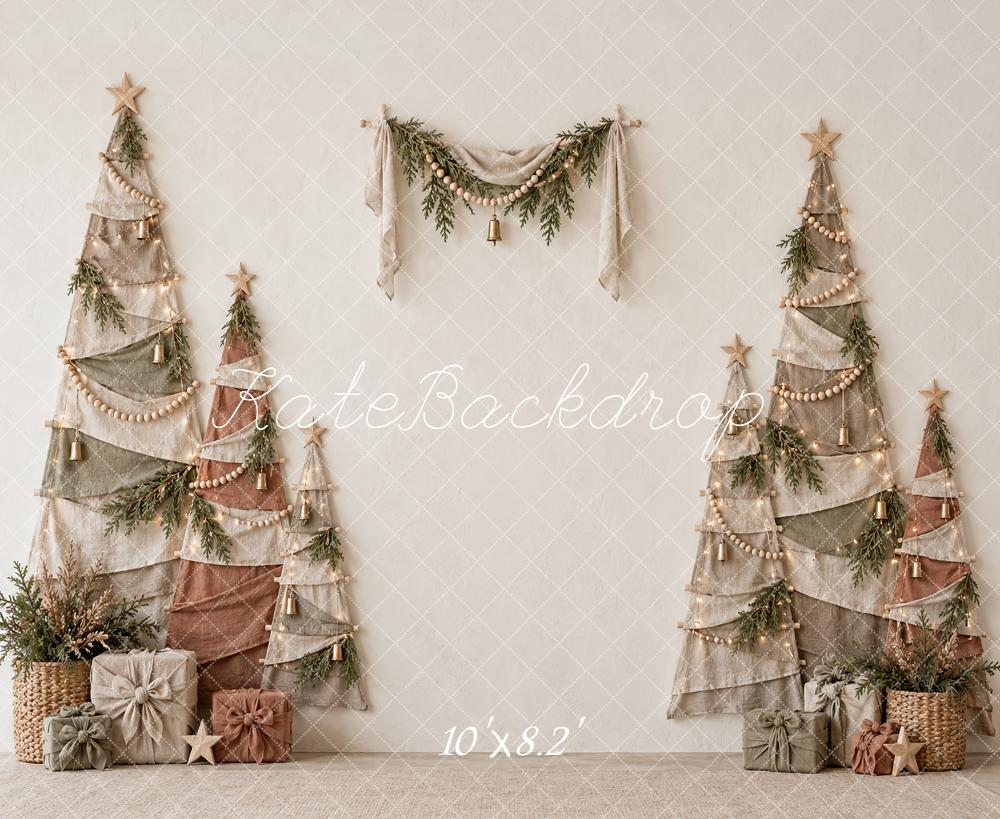 Kate Christmas Boho Fabric Trees Neutral Garland Gifts Printed Backdrop Designed by Vertigo Productions