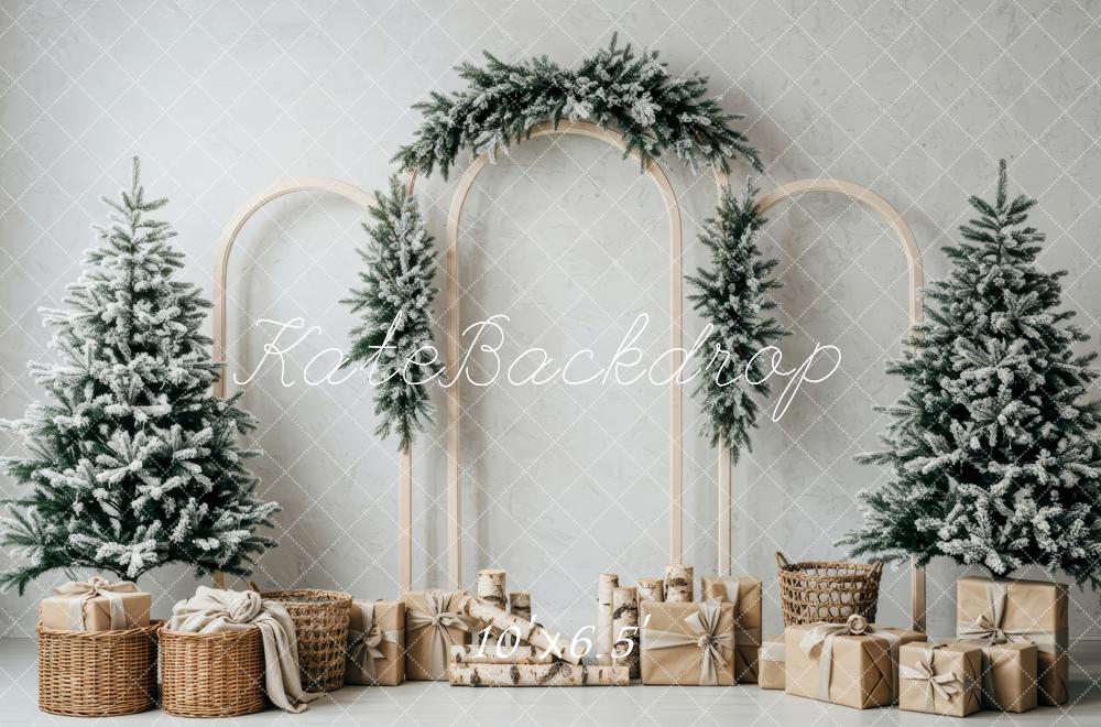 Kate Christmas Snowy Trees Arched Frames Gift Boxes Backdrop Designed by Patty Roberts